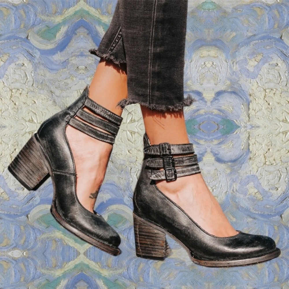 FREEBIRD Randi Weathered Dark Gray Black Heeled Leather Shoes - Size 10 New FIRM - Picture 1 of 16